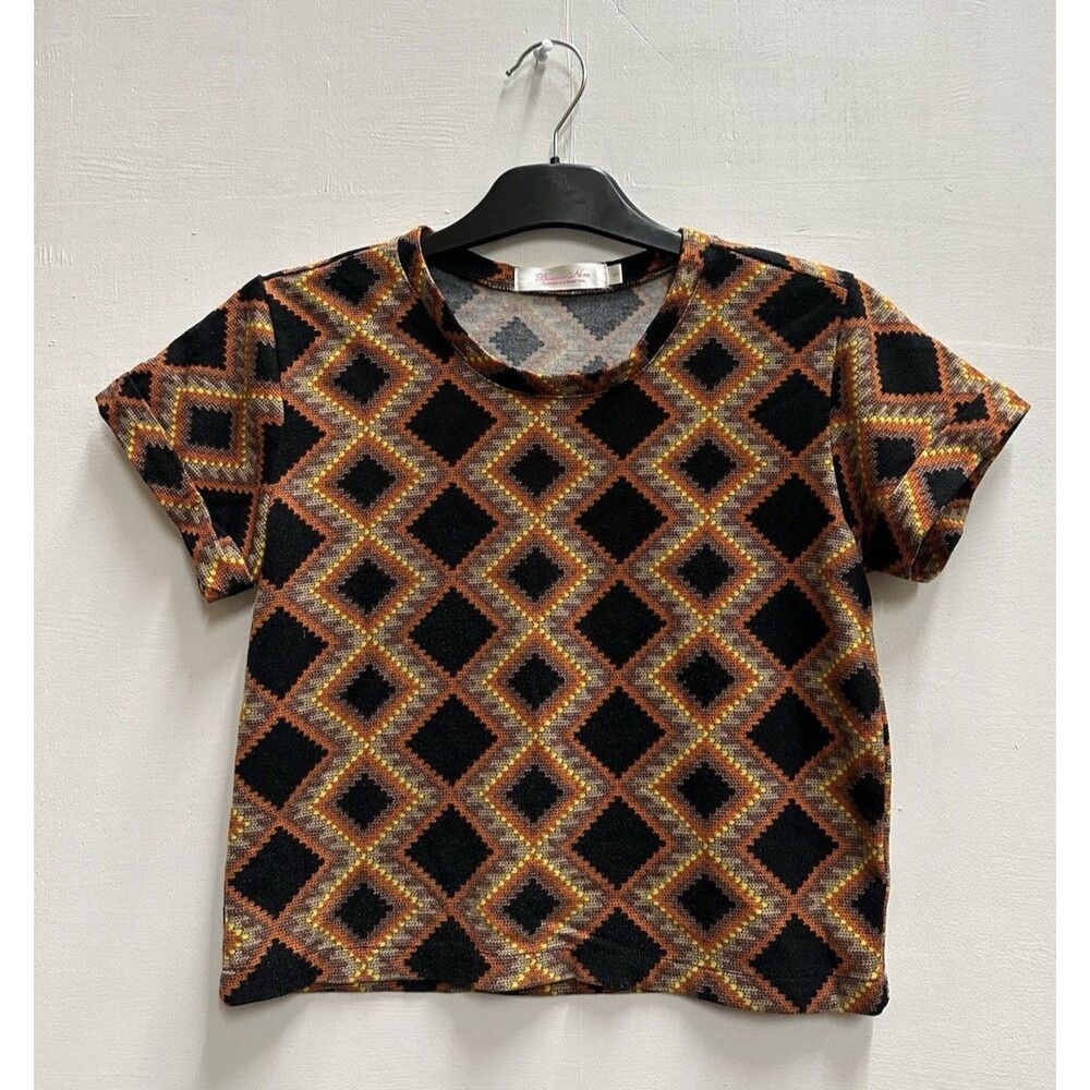 Bianco Nero superfine shirt women size S brown vintage short sleeve cropped top